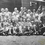 Pollock Pines School in 1937. Harry Reece, Principal, far left back row. Ruth Baumhoff, primary teacher, fouth from right in back row (picture courtesy of Esther Reece)